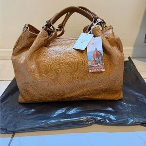 ISADORA Italian Embossed Leather Satchel Bag - Tan